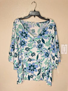 Blusa Emily Wonder 3x Blanca con Flores Azules Mangas Angulares Cortas #25 - Imagen 1 de 10