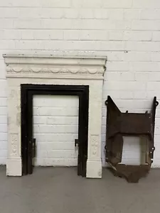 Antique Reclaimed Victorian Edwardian Cast Iron Distressed Fireplace Mantle - Picture 1 of 24