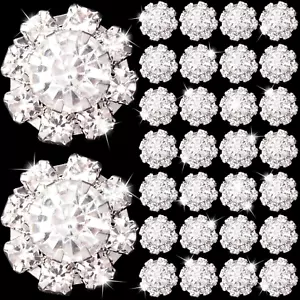 30 PCS 12Mm Crystal Rhinestone Buttons Silver Flatback Brooch Embellishments Flo - Picture 1 of 7