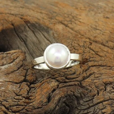 Pearl Ring 925 Silver Boho Statement Handmade Signet  Daily Wear Ring - Image 1 of 3