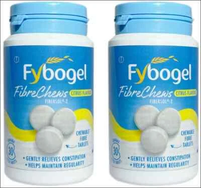 Pack of 2 Fybogel Fibre Chews for Constipation Relief, Citrus Flavour 30 Tablets