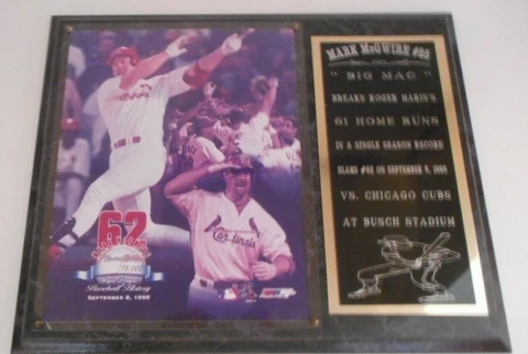 Mark McGwire 62nd Homerun Photo Plaque Wood & Brass Limited Edition Cover