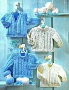 Knitting Pattern Baby Jumper and cardigans 8 ply DK copy Sz 3 months to 6 years - Picture 1 of 2