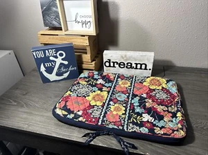 VERA BRADLEY Navy Blue Floral Quilted Zip Around Laptop Pouch 17x12.5” PreOwned - Picture 1 of 17