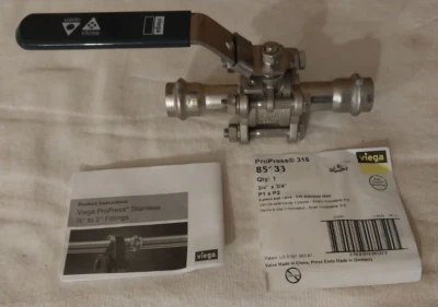 NEW, 3/4" Viega 85133 Stainless Steel ProPress 3-Piece Ball Valve WOG 600 CF8M - Image 1 of 4