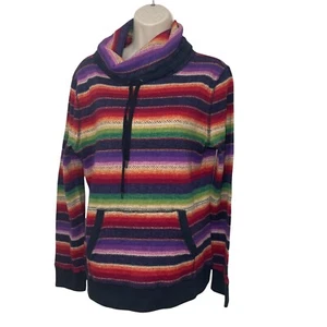 Ralph Lauren Southwestern Striped Funnel Neck Turtleneck L/S Top M Kangaroo Pock - Picture 1 of 10
