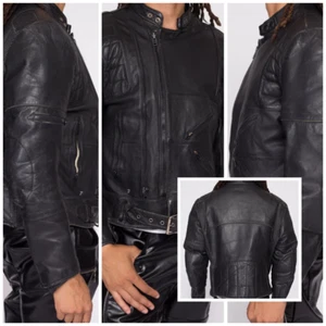 Vintage 90er Wilsons schwarze Lederjacke 38 Motorrad wattiert Cafe Biker distressed - Bild 1 von 24
