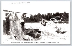 Exaggeration RPPC Postcard Canadian PC Co. Fishermen Boat And Huge Fish - Picture 1 of 2