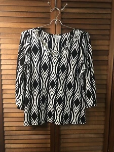 Kim Rogers Top Damen Gr. S verziert 3/4 Ärmel schwarz-weiß Shirt - Bild 1 von 3