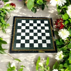 24" Green Marble Chess Table Top Hand Craved Modern Luxury Home Interior Decor - Picture 1 of 8