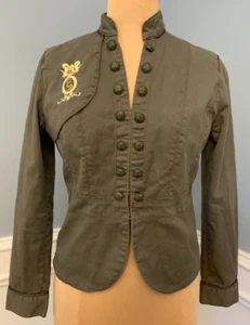 S Line Military Steampunk Blazer Womens M Embroidered Cropped Green Jacket Goth - Picture 1 of 10