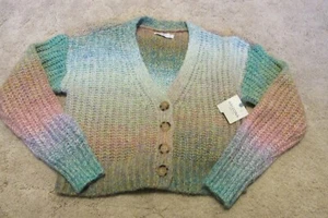 Arizona Jeans Co Multicolor Pastel Rainbow Cropped Knit Cardigan Size XS NWT - Picture 1 of 7