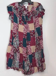 Sostanza Vintage 90’s Red Floral Patchwork Flowy Romper Jumpsuit Size Small - Bild 1 von 7