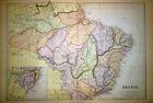 1882 LARGE VICTORIAN MAP ~ BRAZIL SOUTH AMERICA