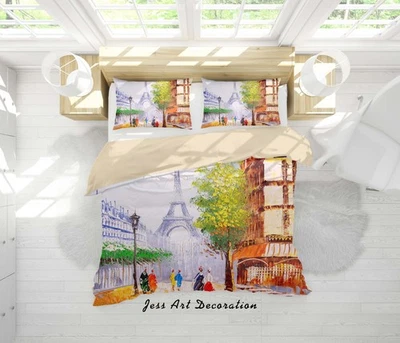 Set copripiumino 3D Street pittura ad olio Parigi set lenzuola copripiumino federe - Immagine 1 di 4