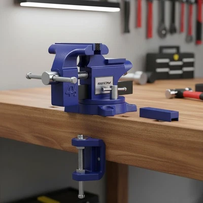 4,5-дюймовые сверхпрочные настольные тиски с прецизионным поворотным основанием и магнитными подушечками - Изображение 1 из 4