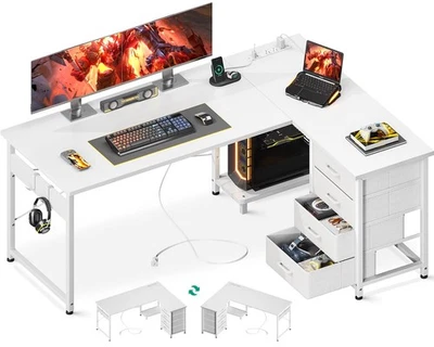 Home Office Work Corner Table Reversible L Shaped PC Computer Gaming Desk,White - Image 1 of 4