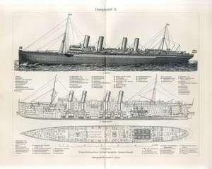 1900 SS DEUTSCHLAND PASSENGER LINER SHIP HAMBURG AMERICA LINE Engraving Print - Picture 1 of 2