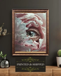 Surreal Pink Floral Eye Print Dreamy Feminine Botanical Wall Art Gothic Decor - Picture 1 of 5