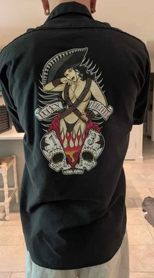 Camisa Vintage Lucky 13 Marca Pin Up Gráfico con Bordado Abotonada Talla Grande Foto 1 de 3