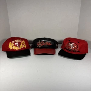 Vintage Lot Of 3 NFL San Francisco 49ers Snapback Hats Leather Script Spellout - Picture 1 of 24