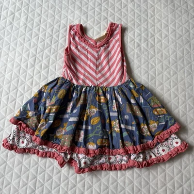 Matilda Jane Work Of Hearts dress size 4 pink Blue, Pink & yellow ruffles Tiered - Image 1 of 4
