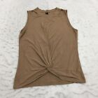 Shein Tank Blouse Womens L Large Brown Ribbed Cold Shoulder Crew Neck Soft