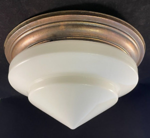 1910-20s flush mount fixture with vintage painted glass shade #2