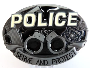 New Police Serve and Protect Enameled Metal Belt Buckle - Picture 1 of 7