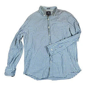 Camicia American Eagle con bottoni uomo L blu Gingham a quadri seriamente morbida LS - Foto 1 di 10