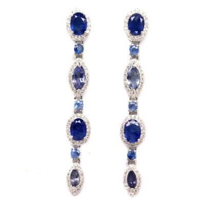 Heated Blue Sapphire, Tanzanite & Cubic Zirconia Earrings 925 Sterling Silver - Image 1 of 4