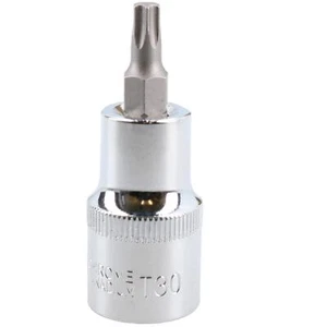 T30 Male Torx Bit Star Socket 1/2" Drive Standard Internal Chrome Vanadium Steel - Picture 1 of 3