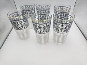 Set 6 MCM Hazel Atlas Blue And White Rare Eagle 5" Glass Barware Drink Tumblers - Picture 1 of 9