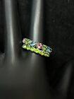 Pair of Silver Tone, Green, Pink And Blue Rhinestone Stretch Ring (R237-1&2)