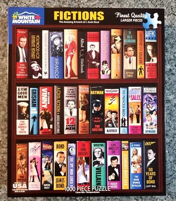 White Mountain FICTIONS 1000 piece puzzle books library movies COMPLETE - Image 1 of 4