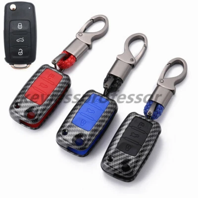 Carbon Fiber Silicone Flip Smart Key Case Fob Cover for Volkswagen SKODA SEAT Foto 1 de 4