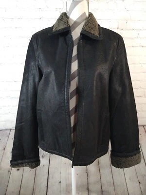 EUC women's HUGO BUSCATTI lined black leather MOTO style jacket - SIZE MED - Image 1 of 4