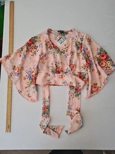 Ladies Wrap Blouse Primark Size 14 Pink Floral Pattern Tie 29541 - Picture 1 of 12