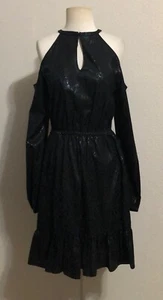 NEU MIT ETIKETT MICHAEL KORS "S" COLD SHOULDER SCHWARZ L/S VOLANTSAUM RUNDHALSAUSSCHNITT KLEID $ 165 - Bild 1 von 9
