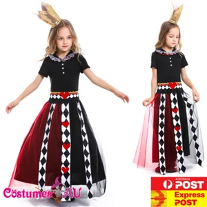 Girls Alice in Wonderland Queen Of Hearts Costume Halloween Kids Child Book Week - Picture 1 of 7