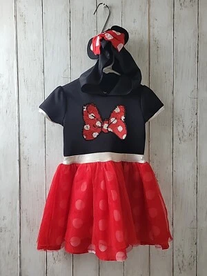 Disney Minnie Mouse Girls Red/Black Polka Dot Hooded Costume Dress XS/SM 4/5 - Image 1 of 4