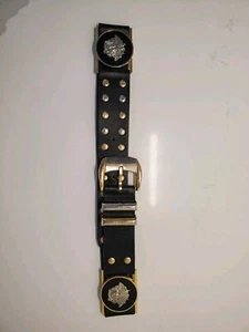 Gianni Versace Leather Belt Studs Medusa Gold Size 70/28 Black 90's Vintage - Picture 1 of 15