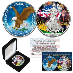 2021 Colorized 2-Sided 35th ANNIVERSARY 1 OZ Silver Eagle Coin LTD of 300 TYPE 2 - Picture 1 of 3