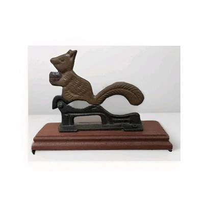 Vintage Cast Iron On Wood Squirrel Nutcracker  - Image 1 of 3