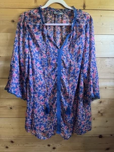 Blusa transparente floral Jessica London para mujer con mangas de campana azul y rosa talla 20W - Imagen 1 de 5