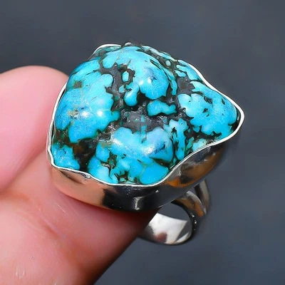 Anillo de joyería hecho a mano con piedras preciosas turquesa tibetana talla 10 Y701 de EE. UU. Foto 1 de 3