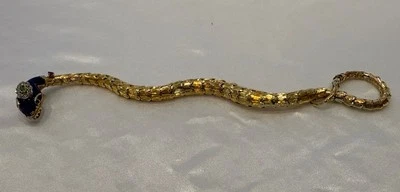 MAGNIFICENT 19C ANTIQUE 14K ENAMELED GOLD DIAMOND EMERALD RUBY SNAKE BRACELET - Image 1 of 4