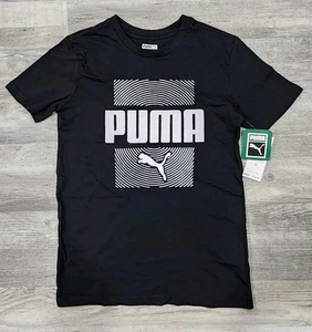 Kids Boy Puma T Shirts Black & White School Travel Sizes M New - Picture 1 of 6