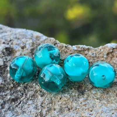 5 Vintage Mid Century German Glass Beads  | Gorgeous Teal Baroque | 10mm - Image 1 of 4