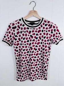 RARE J. Crew Tippi Red Berry Merino Wool Short Sleeve Sweater XS Black Stripe - Picture 1 of 14